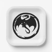 Zwart Dragon wit vierkant papier borden Papieren Bordje (Voorkant)