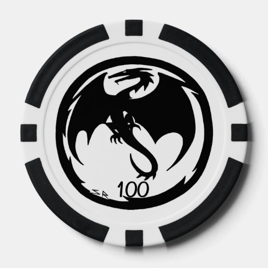 Zwart Dragon wit zwart 100 gestreepte poker chip (Voorkant)