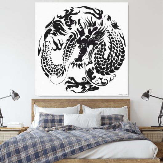 Zwart dragon Wrapped Canvas (Insitu (Slaapkamer))