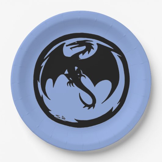 Zwart Drakenblauw grote papieren borden Papieren Bordje (Voorkant)