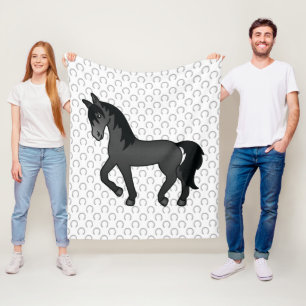 Zwart Dravend Paard Mooie Cartoon Illustratie Fleece Deken