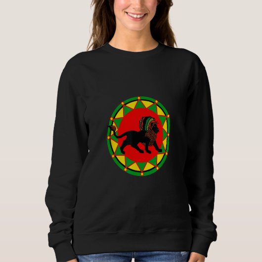 Zwart Dreadlock Rasta Reggae Leeuw Design Trui (Voorkant)