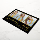 Zwart Drie Foto Collage Afstuderen Goud Folie Uitnodiging (Gedraaid)