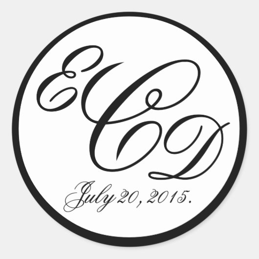 Zwart Drie Initialen Monogram Bruiloft Favor Ronde Sticker (Voorkant)