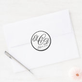 Zwart Drie Initialen Monogram Bruiloft Favor Ronde Sticker (Envelop)