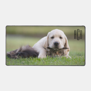 Zwart Drie Letter Monogram Pet Photo Bureaumat