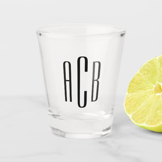 Zwart drieletterig monogram shot glas (Voorkant)
