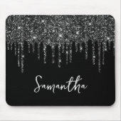 Zwart Dripping Glitter Glam Naam Muismat (Voorkant)