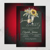 Zwart Drips Zonnebloemen Rood Brunch & Bubbly Kaart (Voorkant / Achterkant)