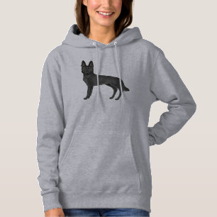 Zwart Duits Herder Cartoon GSD Hondentekening Hoodie