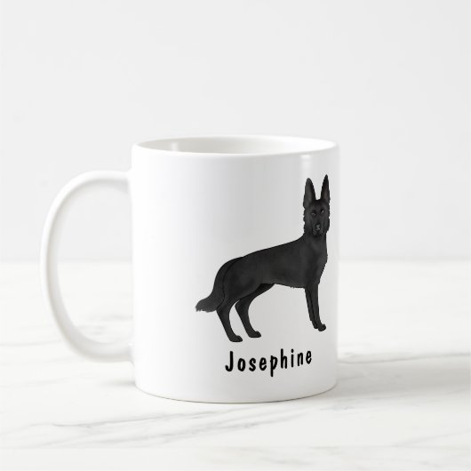 Zwart Duits Herder Cartoon Hond Met Aangepaste Naa Koffiemok (Links)