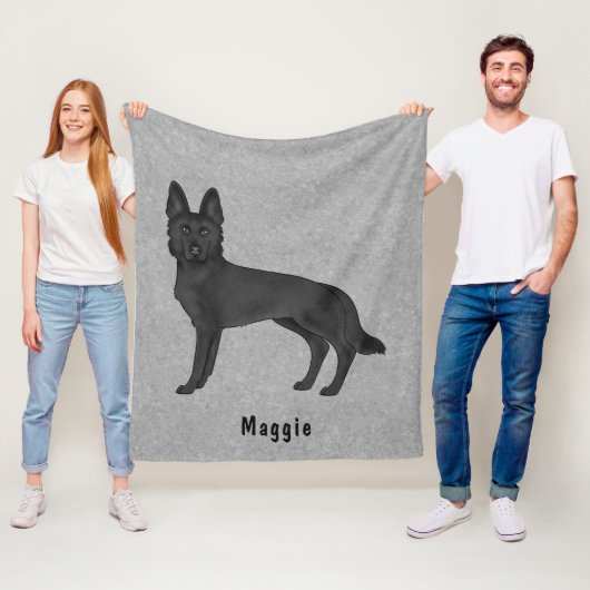 Zwart Duits Herder Cartoon Hond met aangepaste tek Fleece Deken (In situ)