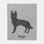 Zwart Duits Herder Cartoon Hond met aangepaste tek Fleece Deken (Voorkant)