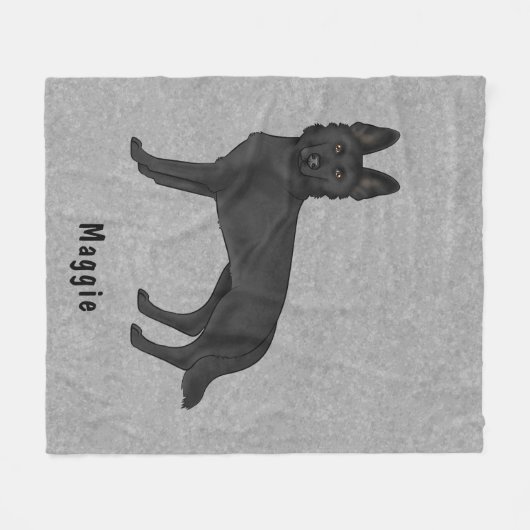 Zwart Duits Herder Cartoon Hond met aangepaste tek Fleece Deken (Voorkant (Horizontaal))
