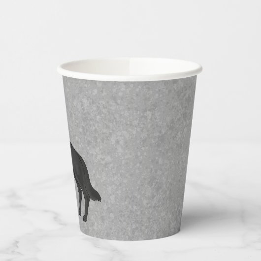 Zwart Duits Herder Cartoon Hond Opstaan Grijs Papieren Bekers (Links)