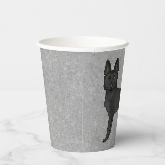 Zwart Duits Herder Cartoon Hond Opstaan Grijs Papieren Bekers (Rechts)