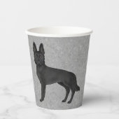 Zwart Duits Herder Cartoon Hond Opstaan Grijs Papieren Bekers (Voorkant)