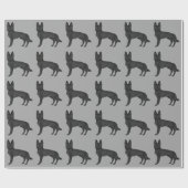 Zwart Duits herder cartoon hond patroon grijs Cadeaupapier (Vlak)