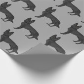 Zwart Duits herder cartoon hond patroon grijs Cadeaupapier (Hoek)