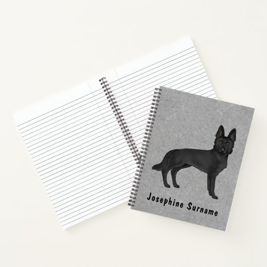 Zwart Duits Herder GSD Hond En Aangepaste Tekst Gr Notitieboek (Binnen)