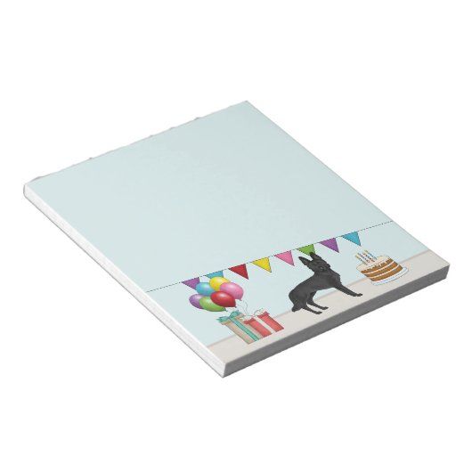 Zwart Duits Herder GSD Hond Kleurrijke Verjaardag Notitieblok (Schuin)