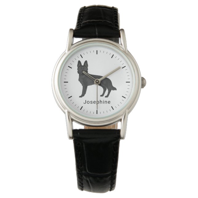 Zwart Duits Herder GSD Hond Met Aangepaste Naam Horloge (Voorkant)