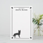 Zwart Duits Herder GSD Hond Met Aangepaste Tekst Briefpapier (Staand voorkant)