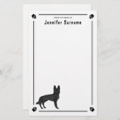 Zwart Duits Herder GSD Hond Met Aangepaste Tekst Briefpapier (Voorkant / Achterkant)