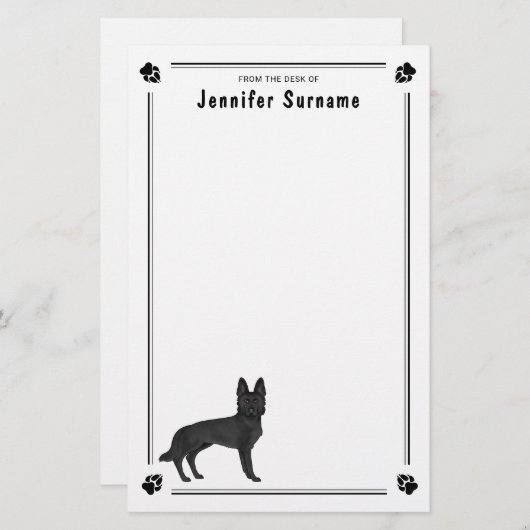 Zwart Duits Herder GSD Hond Met Aangepaste Tekst Briefpapier (Voorkant / Achterkant)