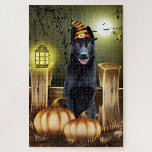 Zwart Duits Herder Halloween Jigsaw Puzzel (Verticaal)