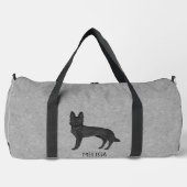 Zwart Duits Herder Hond En Custom Naam Grijs Plunjezak (Voorkant)
