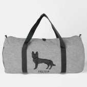 Zwart Duits Herder Hond En Custom Naam Grijs Plunjezak (Achterkant)