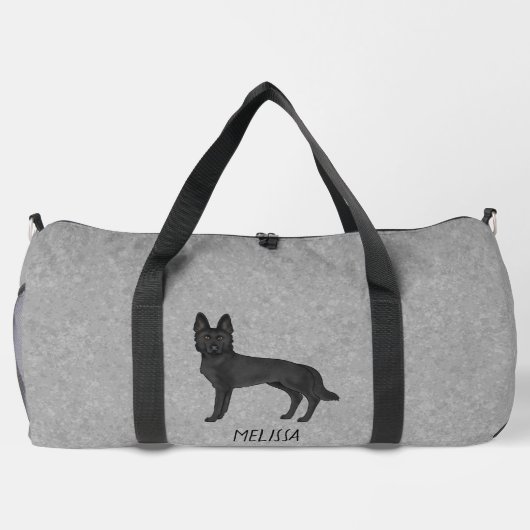 Zwart Duits Herder Hond En Custom Naam Grijs Plunjezak (Achterkant)