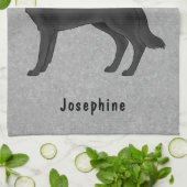 Zwart Duits Herder Hond En Custom Naam Grijs Theedoek (Gevouwen)