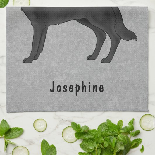 Zwart Duits Herder Hond En Custom Naam Grijs Theedoek (Gevouwen)