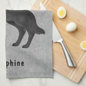 Zwart Duits Herder Hond En Custom Naam Grijs Theedoek (Quarter Fold)