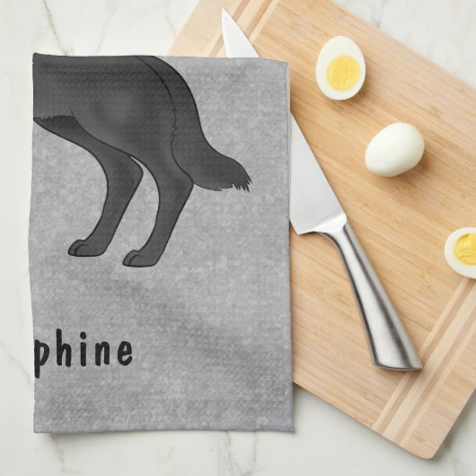 Zwart Duits Herder Hond En Custom Naam Grijs Theedoek (Quarter Fold)