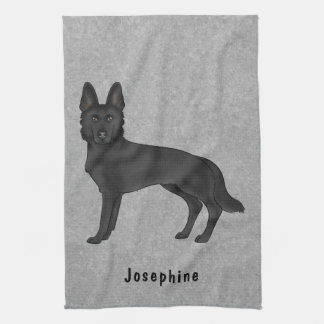 Zwart Duits Herder Hond En Custom Naam Grijs Theedoek
