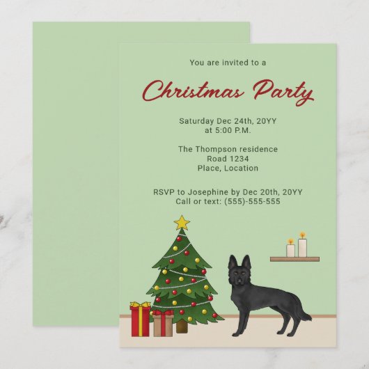 Zwart Duits Herder Hond Feestelijk Kerstfeest Kaart (Voorkant / Achterkant)