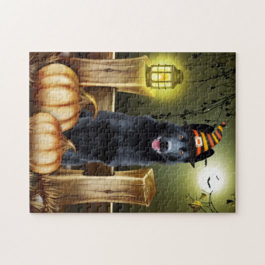 Zwart Duits Herder Hond Heks Pet Halloween Legpuzzel (Horizontaal)