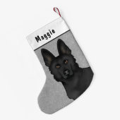 Zwart Duits Herder Hond Hoofd En Aangepaste Naam Kleine Kerstsok (Achterkant (Hangend))