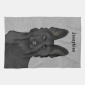 Zwart Duits Herder Hond Hoofd En Naam Grijs Theedoek (Horizontaal)