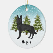 Zwart Duits Herder Hond Kerstmis Winter Bos Keramisch Ornament (Links)