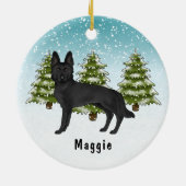Zwart Duits Herder Hond Kerstmis Winter Bos Keramisch Ornament (Achterkant)