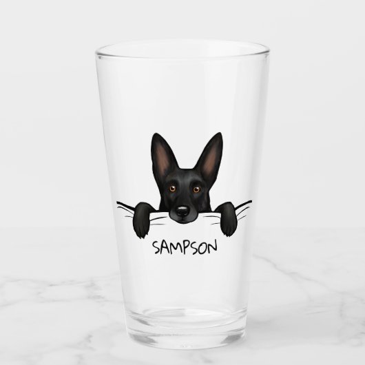 Zwart Duits Herder Hond Schattige Gepersonaliseerd Glas (Voorkant)