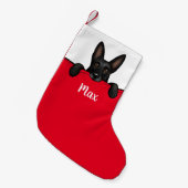 Zwart Duits Herder Hond Schattige Gepersonaliseerd Kleine Kerstsok (Voorkant (Hangend))