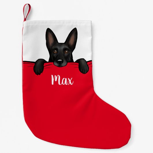 Zwart Duits Herder Hond Schattige Gepersonaliseerd Kleine Kerstsok (Voorkant)