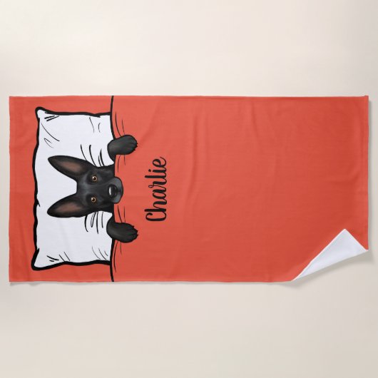 Zwart Duits Herder Hond Schattige Gepersonaliseerd Strandlaken (Voorkant)