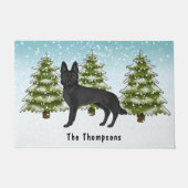 Zwart Duits Herder Hond Winterbos met naam Deurmat (Voorkant)