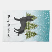 Zwart Duits Herder Hond Winterbos met tekst Theedoek (Horizontaal)